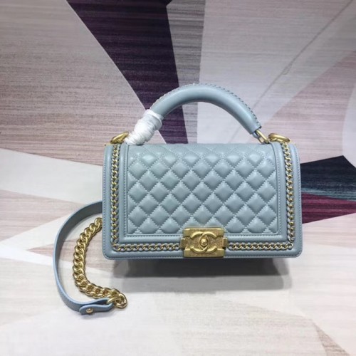 Chanel Leboy Original Calfskin leather Shoulder Bag H67086 light blue gold -Tone Metal