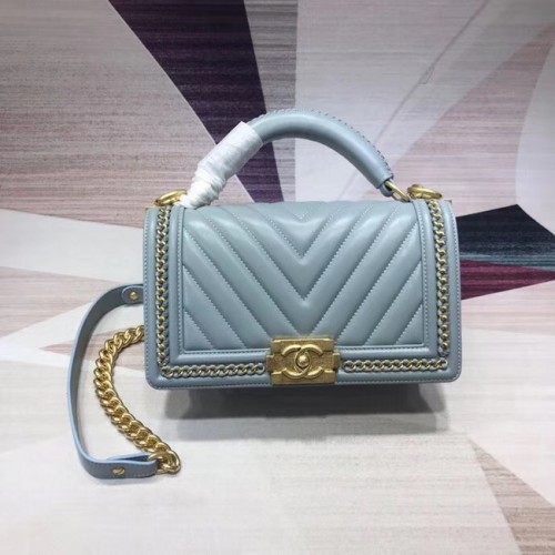 Chanel Leboy Original leather Shoulder Bag V67086 light blue gold -Tone Metal