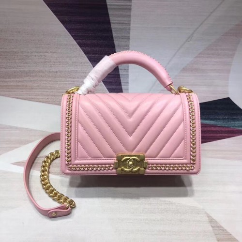 Chanel Leboy Original leather Shoulder Bag V67086 pink gold -Tone Metal