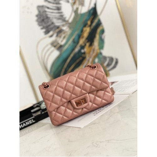 Chanel MINI 2.55 HANDBAG Metallic Grained Calfskin rose gold Metal AS0874 pink