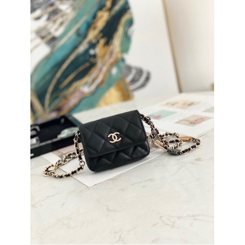 Chanel MINI BELT BAG Gold-Tone Metal 81161 BLACK