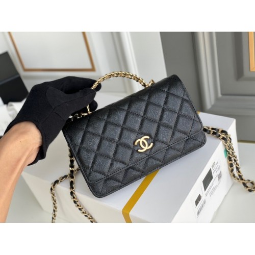 Chanel MINI FLAP BAG CLUTCH WITH CHAIN Gold-Tone Metal 22SS black