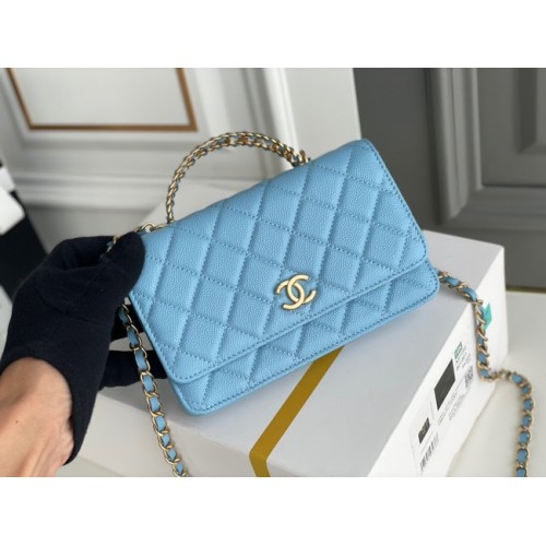 Chanel MINI FLAP BAG CLUTCH WITH CHAIN Gold-Tone Metal 22SS sky blue