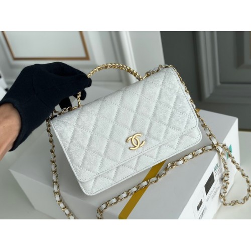 Chanel MINI FLAP BAG CLUTCH WITH CHAIN Gold-Tone Metal 22SS white