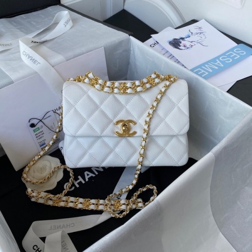 Chanel MINI FLAP BAG Grained Calfskin Gold-Tone Metal AS3580 white