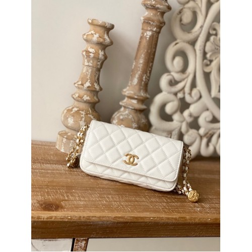 Chanel MINI FLAP BAG Lambskin Gold-Tone Metal AP81210 WHITE