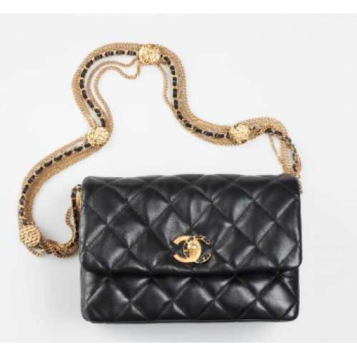 Chanel MINI FLAP BAG Lambskin Gold-Tone Metal AS3378 black