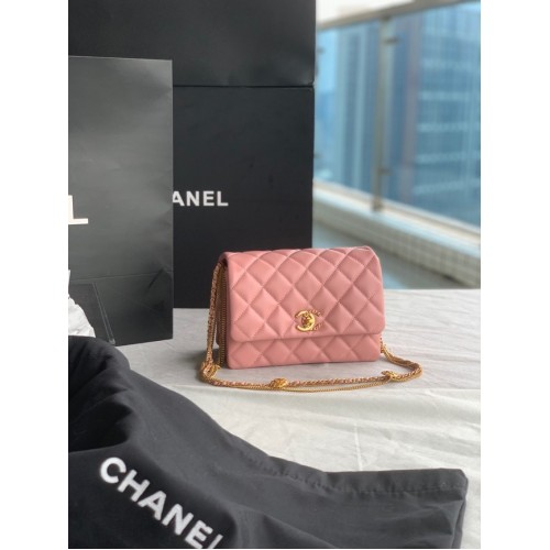 Chanel MINI FLAP BAG Lambskin Gold-Tone Metal AS3378 pink