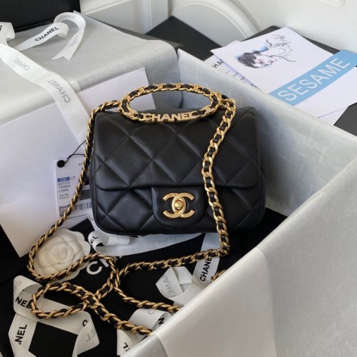 Chanel MINI FLAP BAG Lambskin Gold-Tone Metal AS3450 black