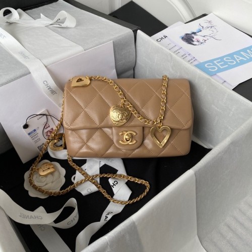 Chanel MINI FLAP BAG Lambskin Gold-Tone Metal AS3457 apricot