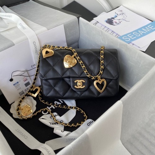 Chanel MINI FLAP BAG Lambskin Gold-Tone Metal AS3457 black