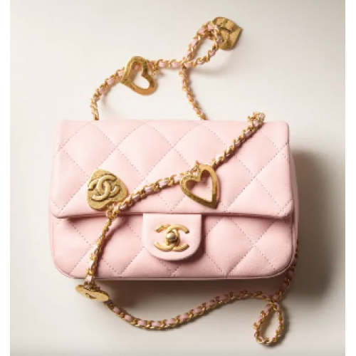 Chanel MINI FLAP BAG Lambskin Gold-Tone Metal AS3457 pink