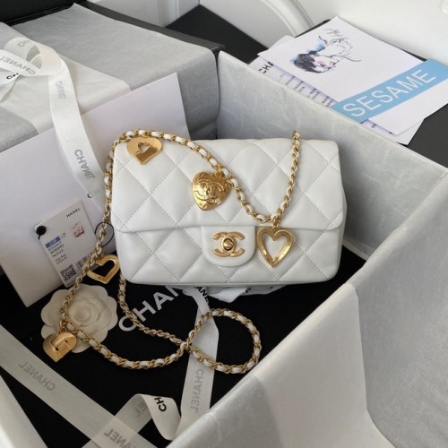 Chanel MINI FLAP BAG Lambskin Gold-Tone Metal AS3457 white