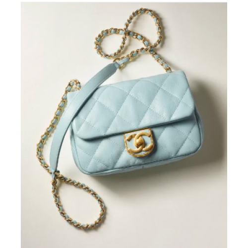 Chanel MINI FLAP BAG Lambskin Gold-Tone Metal AS3473 Light Blue