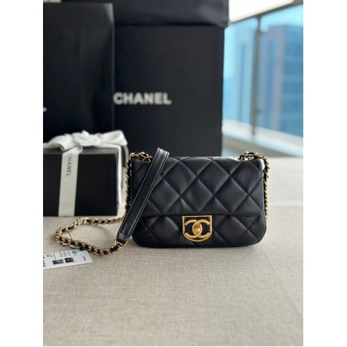 Chanel MINI FLAP BAG Lambskin Gold-Tone Metal AS3473 black