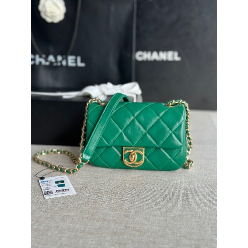Chanel MINI FLAP BAG Lambskin Gold-Tone Metal AS3473 green