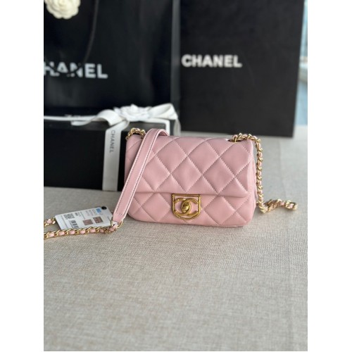 Chanel MINI FLAP BAG Lambskin Gold-Tone Metal AS3473 pink