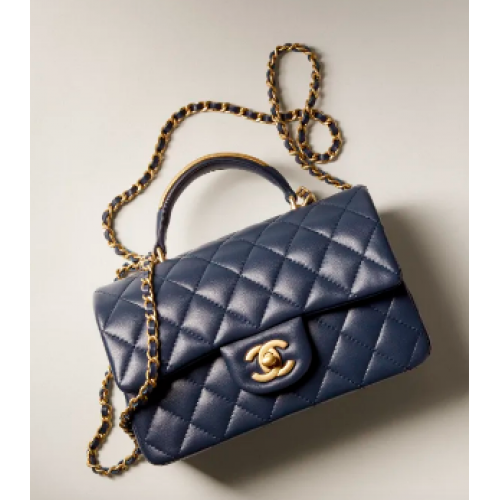 Chanel MINI FLAP BAG WITH TOP HANDLE AS2431 dark blue