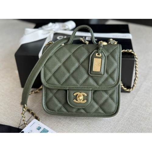 Chanel MINI FLAP BAG WITH TOP HANDLE AS3652 blackish green