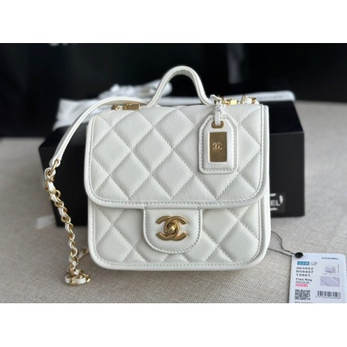 Chanel MINI FLAP BAG WITH TOP HANDLE AS3652 white