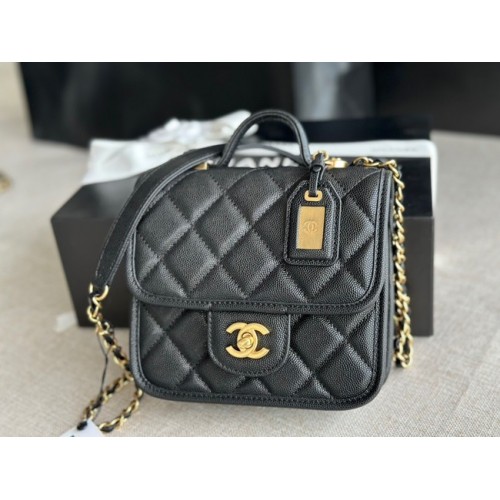 Chanel MINI FLAP BAG WITH TOP HANDLE Grained Calfskin AS3652 black