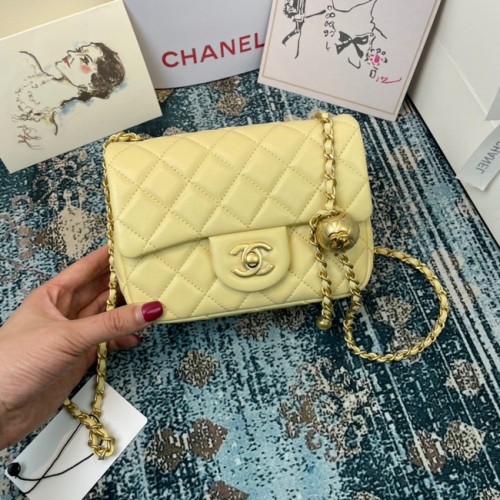 Chanel MINI Flap Bag Original Sheepskin Leather 1115  light yellow