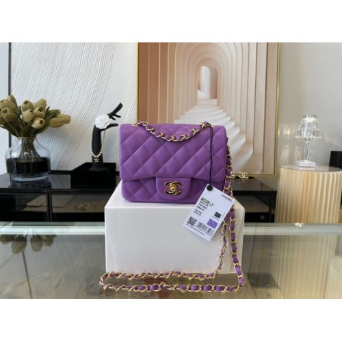 Chanel MINI Flap Bag Original Sheepskin Leather 1115 purple