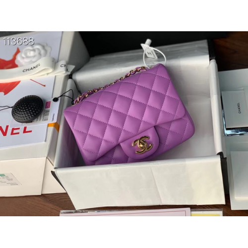 Chanel MINI Flap Bag Original Sheepskin Leather 1115 purple