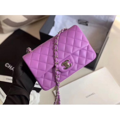 Chanel MINI Flap Bag Original Sheepskin Leather 1116 Lavender silver-Tone Metal