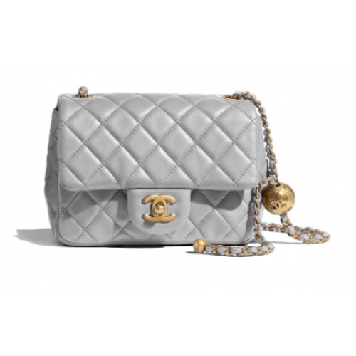 Chanel MINI Flap Bag Original Sheepskin Leather AS1786 Light grey