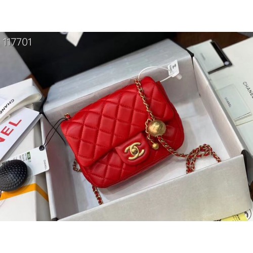 Chanel MINI Flap Bag Original Sheepskin Leather AS1786 Red