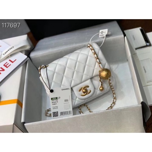 Chanel MINI Flap Bag Original Sheepskin Leather AS1786 White