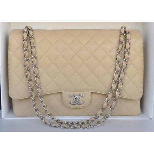 Chanel Maxi Classic Bag A36098 Apricot Cannage Pattern Silver