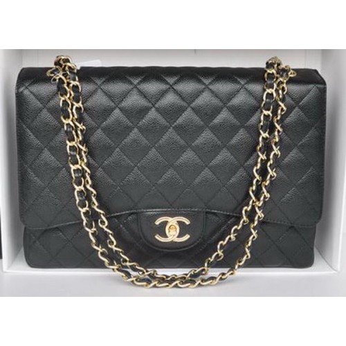 Chanel Maxi Classic Bag A36098 Black Cannage Pattern Gold