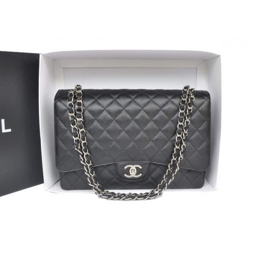 Hot Sell Chanel Maxi Classic Bag A36098 Black Original Caviar Leather Silver