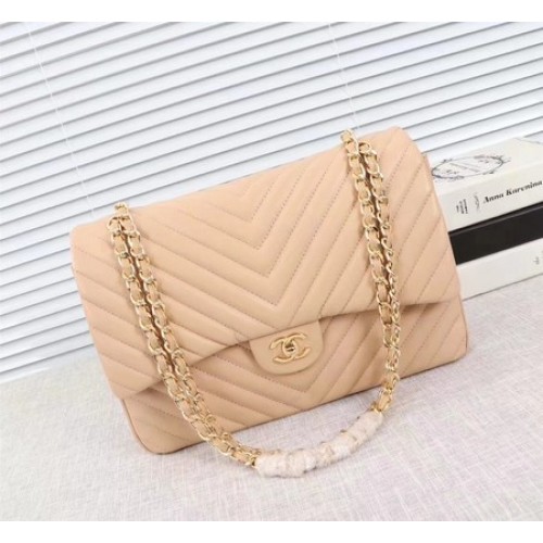 Chanel Maxi Classic Flap Bag Apricot Chevron Sheepskin Leather A58601 Gold