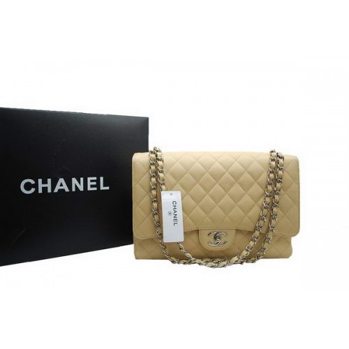 Chanel Maxi Double Flaps Bag A36098 Apricot Original Caviar Leather Silver