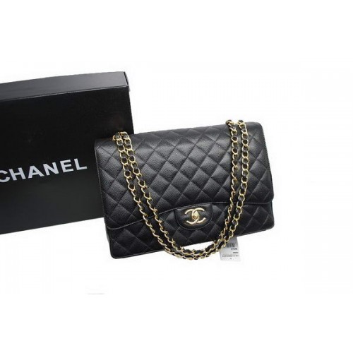Chanel Maxi Double Flaps Bag A36098 Black Original Caviar Leather Gold