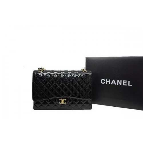 Chanel Maxi Double Flaps Bag A36098 Black Original Patent Leather Gold