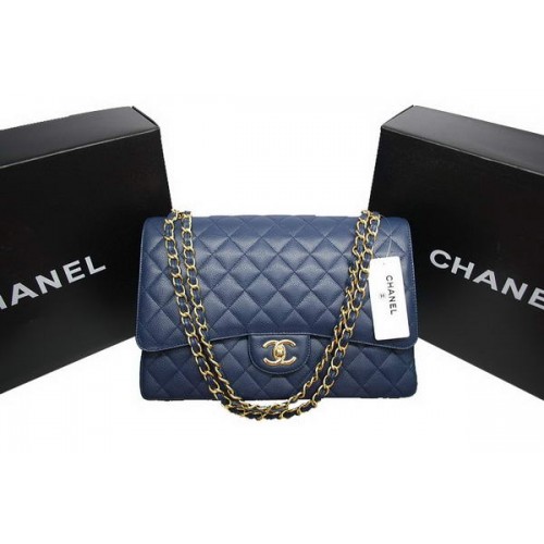 Chanel Maxi Double Flaps Bag A36098 Blue Original Caviar Leather Gold