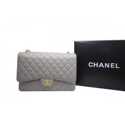 Chanel Maxi Double Flaps Bag A36098 Grey Original Caviar Leather Gold