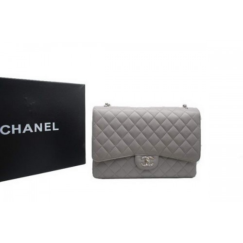 Chanel Maxi Double Flaps Bag A36098 Grey Original Caviar Leather Silver