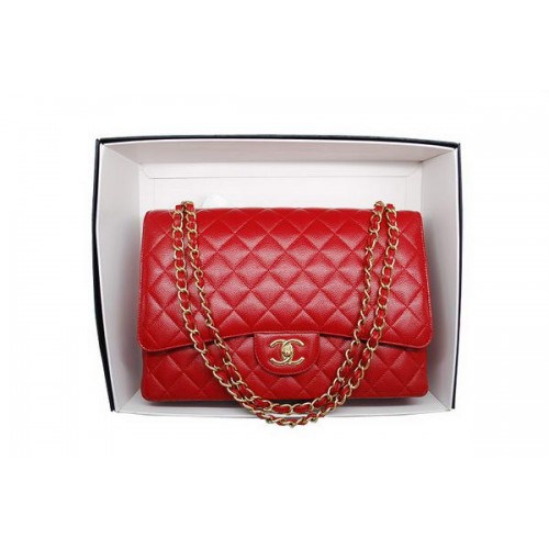 Chanel Maxi Double Flaps Bag A36098 Red Original Caviar Leather Gold