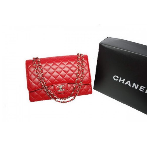Chanel Maxi Double Flaps Bag A36098 Red Original Caviar Leather Silver