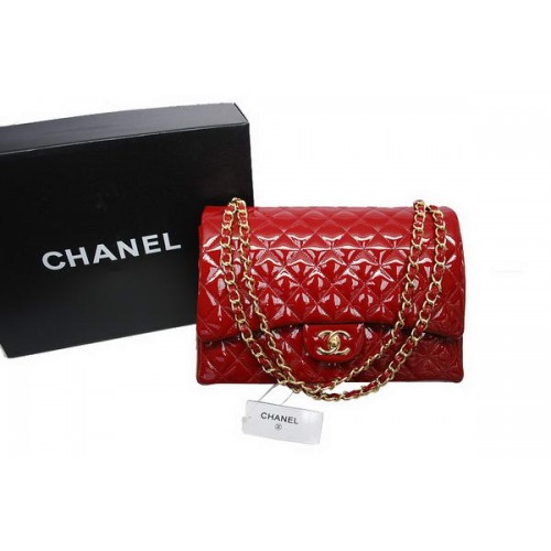 Chanel Maxi Double Flaps Bag A36098 Red Original Patent Leather Gold