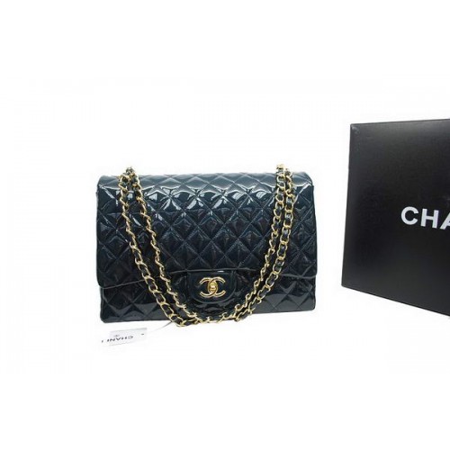 Chanel Maxi Double Flaps Bag A36098 Royalblue Original Patent Leather Gold