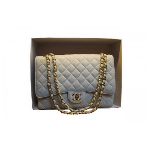 Chanel Maxi Double Flaps Bag A36098 White Original Caviar Leather Gold