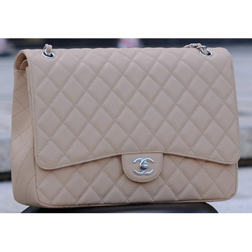 Chanel Maxi Quilted Classic Flap Bag Apricot Cannage Pattern A58601 Silver