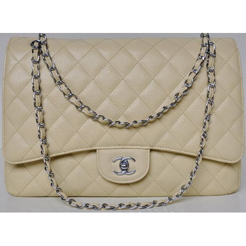 Chanel Maxi Quilted Classic Flap Bag Apricot Cannage Patterns A58601 Silver