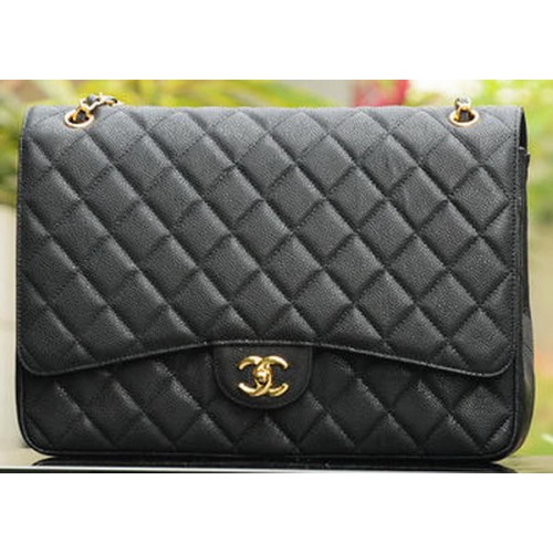 Chanel Maxi Quilted Classic Flap Bag Black Cannage Patterns A58601 Gold